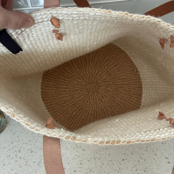 Mifuko Handwoven Basket Tote Leather Handles Fair Trade Market Bag Boho - Picture 6 of 7